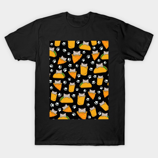 Pizza, taco and burrito pattern T-Shirt by Purrfect